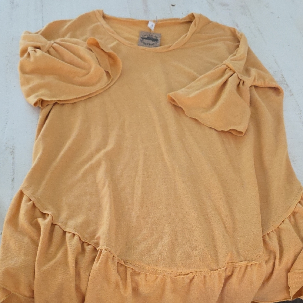 Women's Mustard Ruffle Sleeve Blouse